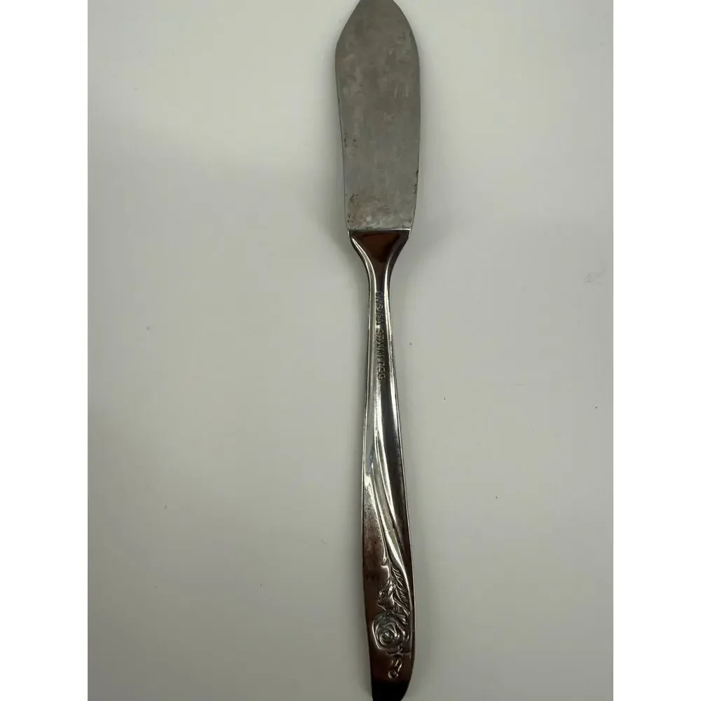 Oneida Stainless Rose Floral Butter Spreader Knife Vintage Flatware